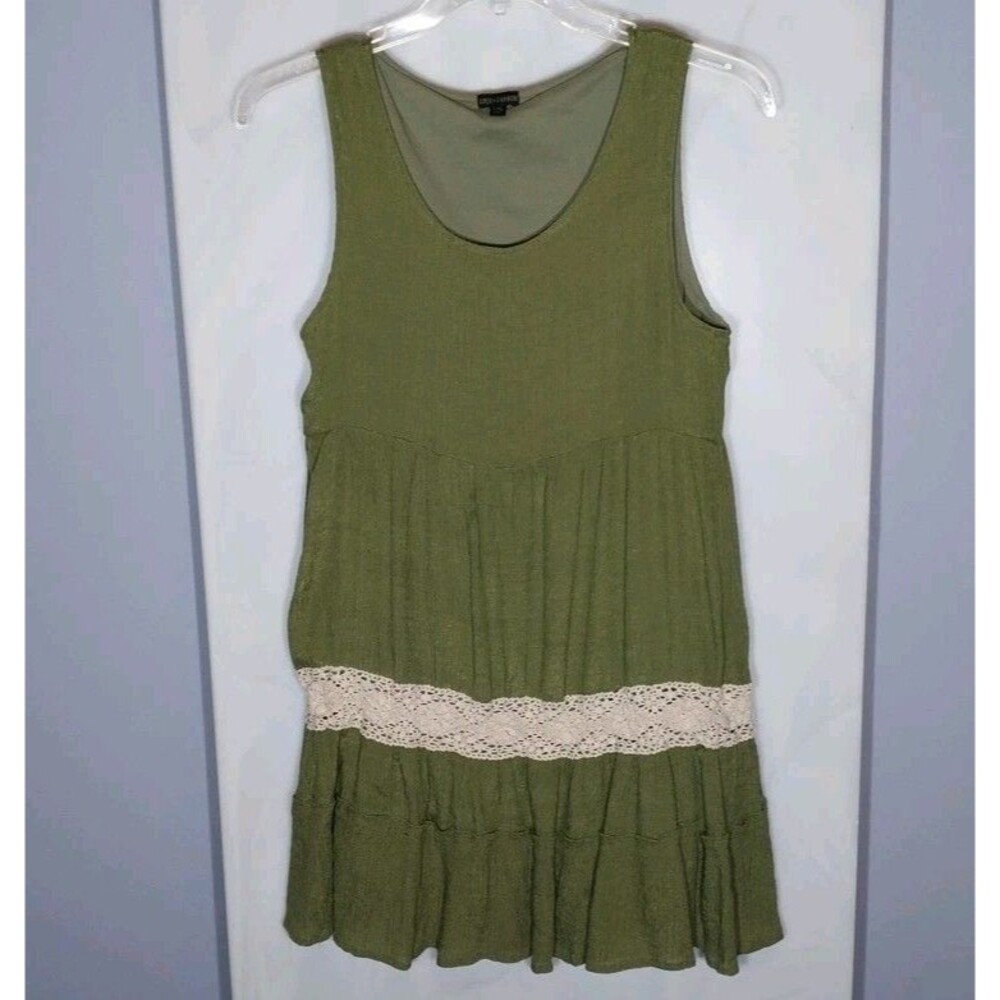 Coco + Carmen Green Tiered Tunic Dress L/XL Crochet Lace Boho